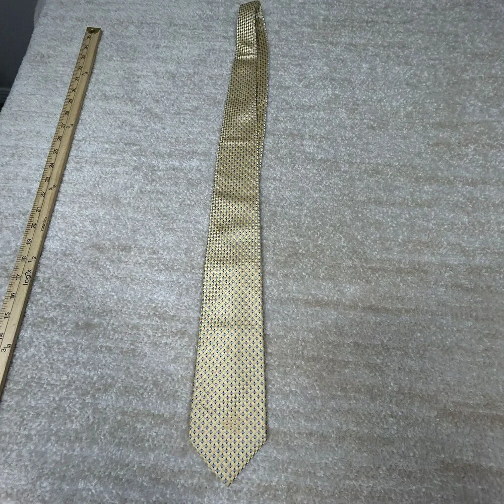 Michael Kors Tie Mens Yellow Blue Geometric Patterned Silk Necktie 100% Silk
